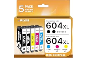 AIRLYSIS 604XL Cartouches Compatibles pour Epson 604 pour Cartouche Epson XP 2200 pour Expression Home XP-2205 XP-3200 XP-3205 XP-4200 XP-4205 Workforce WF-2910 WF-2930 WF-2935 WF-2950 (Paquet de 5)