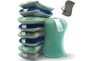 Riviera Cottage Eponges Premium Microfibre Réutilisable Lavable[12 Mois D'UTILISATION] Face Grattante Anti-Rayure |Antibactérien|Ecologique Oeko-TEX[Qualite SUPERIEURE] (Pack 9 Eponges)