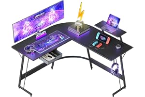 CubiCubi Bureau d'angle Gamer Gaming Informatique - 130 * 130 cm Table en Forme L avec Support d'écran, Crochet pour Casque, Rangement Tiroir, pour Etudier, Jouer, Travailler, Chambre, Domicile Noir