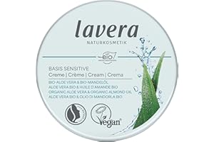 ‎LAVERA lavera Basis Sensitive Creme – Feuchtigkeitscreme mit Bio Aloe Vera & Bio Mandelöl – Intensive Pflege für trockene Haut – Feuchtigkeitsspendende Gesichtscreme – PETA-zertifiziert – 150 ml
