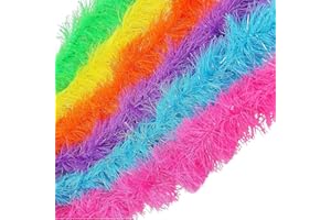 KXRTPX 12 Pack Colorful Feather Boas, Purple Pink Green Blue Orange Yellow, 1.5M Long for Dance Party Wedding Halloween Christmas Decor, Polyester PVC with Silver Thread