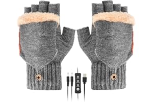 Augot Guantes Calefactables USB, De Punto Guantes Invierno Hombre Mujeres Guantes Invierno Lavable Guantes Trabajo Frio con 3 Temperaturas Ajustables para Interior Exterior