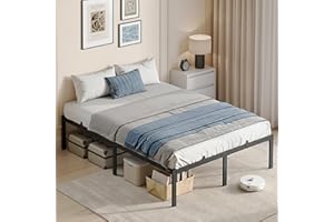 VASAGLE Double Metal Bed Frame, 135 x 190 cm, Under-Bed Space, Modern Style, for Guest Room, Easy Assembly, Ink Black RMB156BD01