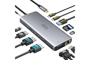 ‎SELORE&S-GLOBAL USB C Docking Station 3 Monitore SELORE Dockingstation USB C Hub Dual Monitor mit 4K HDMI, 4K DisplayPort, VGA, USB C/A 5Gbps Data, PD 100W, Ethernet, SD/Micro SD und Audio/Mic für HP Lenovo Dell