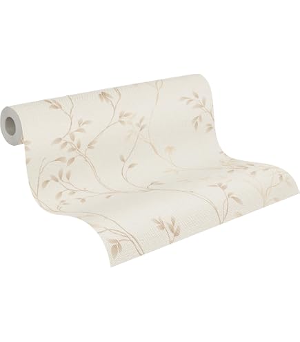 Papier Peint Intissé à Fleurs A.S. Creation – 10,05m X 0,53m, Beige