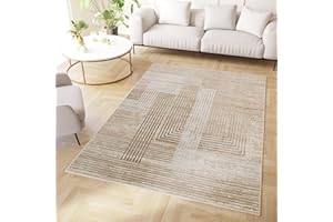 TAPISO Crystal Tappeto Pelo Corto Lucido Effetto 3D Design Moderno Motivo Astratto Geometrico Linee Simmetriche Beige Marrone Crema Soggiorno Sala Camera OEKO-TEX 250 x 350 cm