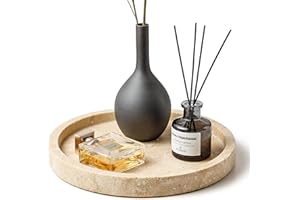 WORHE Vanity Tray for Bathroom, Dresser, Counter, Home Decor Travertine Round Decorative Tray for Candles, Perfumes, Jewelry, Plants Natural Stone Organiser Dish(WH019)