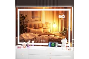 ‎HASIPU Hasipu Kosmetikspiegel mit Beleuchtung, 80 x 50cm LED Schminkspiegel, Beleuchteter Schminkspiegel mit dimmbaren 3 Modi, Touchscreen Steuerung Kosmetikspiegel Quadratisch Weiß