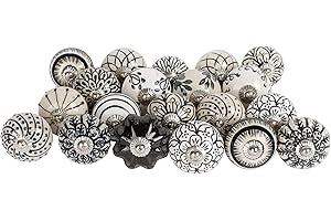 Shah Crafts. Black and White Ceramic Door Knobs, Set of 10 Premium Quality Assorted Designs Handmade Vintage, Shabby Chic, Interior Furniture, Cabinet Cupboard Wardrobe Drawers Pulls Handles