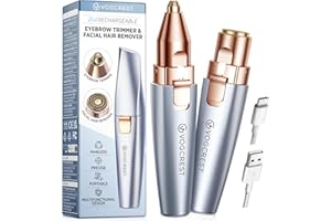 VG VOGCREST Trymer do brwi: 2 w 1 Akumulatorowe usuwanie owłosienia twarzy i golarka do brwi – bezbolesna maszynka do golenia twarzy z wbudowanym światłem LED (błękitna)