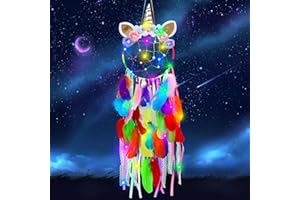 YINGBIAO Upgraded Unicorn Dream Catcher with LED Light, Dream Catcher for Girls, Handmade Wall Hanging Dreamcatcher for Unicorn Themed Party Baby Shower Girls Kids Nursery Bedroom Wall Decor Blessing