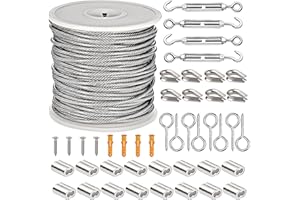 MOLBORY Linka stalowa 50 m: PVC stal szlachetna linka stalowa napinacz 2 mm linka stalowa z 4 x zamkami napinającymi M5 hak oczko 4 x śruby 16 x zaciski linowe 8 x śruba oczkowa 4 x rura rozprężna 8 x zaciski pałąkowe