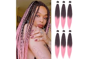 BLTYXT Pre stretched Braiding Hair 26'' Easy Braid 6 Packs Professional Itch Free Synthetic Fiber EZ Braids Yaki Texture Knotless Braiding Hair Extensions (26 Inch（Pack of 6）, T1B-Pink)
