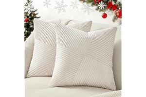 Topfinel Housse Coussin 40x40 Crème Blanc en Velours Côtelé Super Doux, Lot de 2 Housse Coussin Decoratif Canape Motif à Rayures Patchwork Decoration Maison Salon Chambre pour Canapé Bohème Art déco