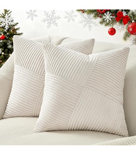 MIEWAA - Housses De Coussin Décoratif En Velours Côtelé - Lot De 2 - 45x45cm - Douces Et Faciles à Nettoyer - Crème
