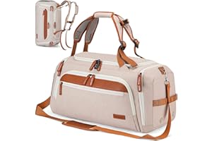 LUMESNER Gym Bag with Shoes Compartment and Wet Pocket; 38L Sport Travel Duffel Bag for Men and Women; Weekender Overnight Bag with Shoulder Strap for Travel, Gym, Yoga (Beige)
