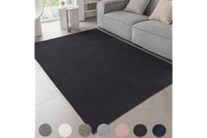 Ceneco Black Short Pile Rug Living Room, Modern Indoor Rug for Bedroom,Low Pile Rugs for Dining Room, Non Slip Thin Carpet,Washable Bedside Rugs (Black, 60×120cm)