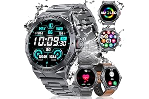 LIGE Military Smart Watch for Men(Answer/Make Calls),1.43"AMOLED Screen Always on Display Smartwatch for Android iOS with 100+ Sports Modes Heart Rate Tracker Fitness Tracker Watch Space Grey 3 Straps
