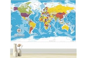 PARTH IMPEX Large World Map for Wall Huge Educational Learning Poster for Classroom, Washable Fabric Tapestry, Aesthetic School Supplies, Hanging Banner for Travel Multicolor 36" x 56" - Large