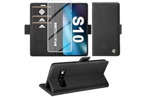 GIYER für Samsung Galaxy S10 Hülle mit Schutzfolie, Handyhülle Galaxy S10 Standfunktion Kartenfach Wallet Premium Leder Schutzhülle S10 Flip Case Cover Stoßfeste Klapphülle (Schwarz)