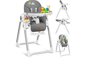KIDIZ® 3in1 Hochstuhl Kinderhochstuhl inkl. Spielbügel, Babyliege, Kombihochstuhl Babyhochsitz,7 höhenverstellbar Verstellbare Rückenlehne, mitwachsend ab 0 bis 36 Monate Babystuhl, D. Grau