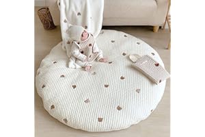Camidy Tapis de jeu rond pour bébé, tapis rond épais en coton 35. Tapis de bain brodé d'ours de 10 cm Tapis de jeu doux pour les tout-petits et la décoration de chambre d'enfance