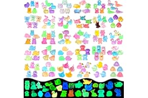 EKisemio 200PCS Mini Luminous Resin Animals, 30 Styles Tiny Resin Animals Miniature, Little Plastic Animal Figures Glow in the Dark for Fairy Garden Micro Landscape Dollhouse Accessories