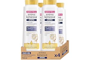 Avena Kinesia - Oleo Gel de Ducha Sin Jabón para Piel Extra Seca y Atópica, Fórmula con Aceite de Avena 100% Natural - Pack de 4 x 750 ml