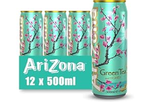 Arizona Green Iced Tea with Honey, Pack of 12 x 500ml Cans, Delicious Fruit Drink, No Artificial Colours or Preservatives