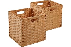 SOCOHOME Cesta de almacenaje, 28x28x28 Cajas de almacenaje de ratán de imitación para juguetes Estantería de ropa Armario de bebé Impermeable, no mohoso (Beige, 2 piezas)