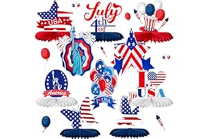 JETEC 10 Stück 4. Juli Party Dekoration 3D Patriotische Bienenwabe Mittelstücke Unabhängigkeitstag Tisch Mittelstücke 4. Juli Tischdeko Party Zubehör für Drinnen Draußen