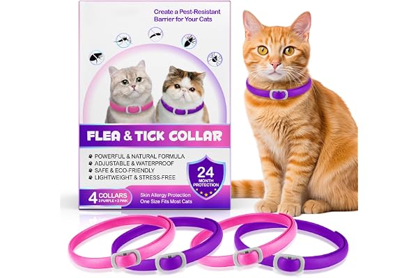 Collier Anti Puces pour Chat,Anti Puces et Tiques pour Chats Réglable pour Toutes Races Tailles,8mois Protection et Longue DuréE ImperméAble RéGlable,Traitement ContreLes Puces (Pink+Purple)