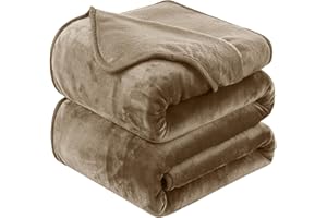 HOZY Coperta Plaid Pile, Coperta Divano 130 x 150cm Flanella, Coperta Letto Singolo Calore Morbida - Color Tortora