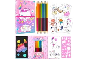 PINKGARDEN Zestaw kolorowanek dla kotów, dla dziewcząt, kolorowanka z 30 stronami do kolorowania, 10 tęczowych zdrapek, 16 kolorowych kredek do rysowania, kolorowanek, podróżny zestaw do kolorowania dla dzieci,