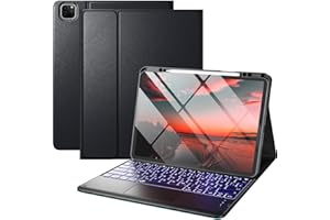 Vobafe iPad Pro 12.9 Hülle mit Tastatur für iPad 12,9 Zoll 6./5./4./3. Generation mit Touchpad, 7 Farben Beleuchtung, Abnehmbare QWERTZ Tastatur, Schwarz