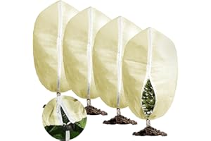 Chumix Pack de 4 Voile Hivernage Plante Exterieur, Respirable 70 g/m², Voile d Hivernage pour Plantes Exterieur Fermeture Éclair et Cordon de Serrage, Beige 60x80cm
