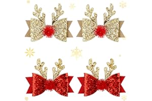 ABEILLO 2 paires de pinces à cheveux de Noël Coiffure de Noël en bois de renne épingles à cheveux avec nœud papillon et oreilles en bois de renne, accessoires de coiffure de Noël pour les filles et les femmes