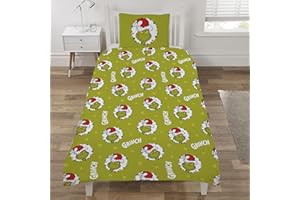 Coco Moon The Grinch - Set copripiumino singolo in pile con motivo natalizio, include un copripiumino singolo e un set di cuscini, per adulti, bambini, ragazzi e ragazze
