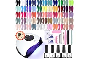 SPTHTHHPY 60 Gel Nail Polish Set with Lamp Starter Kit - 55 Colors Gel Nail Polish with 5 Bottles of Base and Top Coat (Glossy, Matte) - Diy Manicure Tool Gift for Beginners at Home
