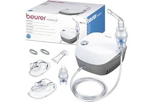 Beurer IH 18 Aerosol ad aria compressa con compressore CC per inalazione e trattamento delle vie respiratorie superiori e inferiori, per adulti e bambini, bianco, set accessori completi da 8 pezzi