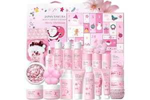 LAIKOU Sakura Beauty Advent Calendar, 24-Day Self Care Pamper Gift Set with Serum, Creams, Masks, Shampoo & Candle, Christmas Countdown Skincare & Body Care Surprises for Women Mum Sister Girls