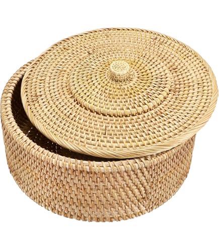 Panier De Rangement En Osier Avec Couvercle - Boîte Rotin Ovale 5,5 X 6,7 X 2,8 Pouces Tissée Main