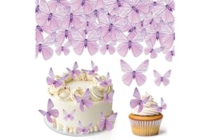 Hanqing 72 Pcs Edible Butterfly Cupcake Toppers, 3D Purple Glutinous Paper Butterflies Cupcake Decorations, Mixed Size Butterfly Cake Toppers Paper for Girls Women's Birthday Party, Cake Decorations