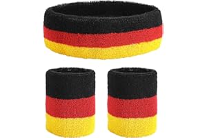 Yolev Gestreiftes Schweißband-Set Sport-Stirnband Armband (1 Stirnband und 2 Armbänder) Set Schweißbänder für sportliche Männer und Frauen