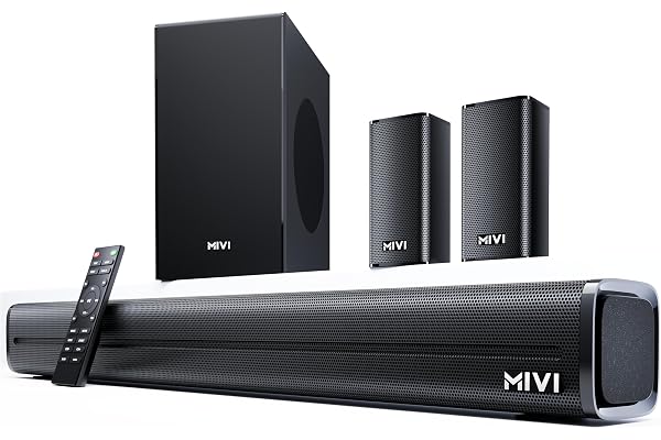 Mivi Fort Hip-Hop 4000 400 Watts Cinematic Home Theatre Latest Launch , 5.1 Channel, Multiple EQ & Input Modes, BT v5.3, Remote Accessibility, Made in India Sound bar