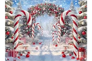 Luminora 2,4 x 1,8 m Rouge Bonbons Cannes Arche de Noël Toile de Fond Arbre de Noël Hiver Neige Forêt Pays des Merveilles Fond Vacances Anniversaire Décoration Fête Photo Bannière