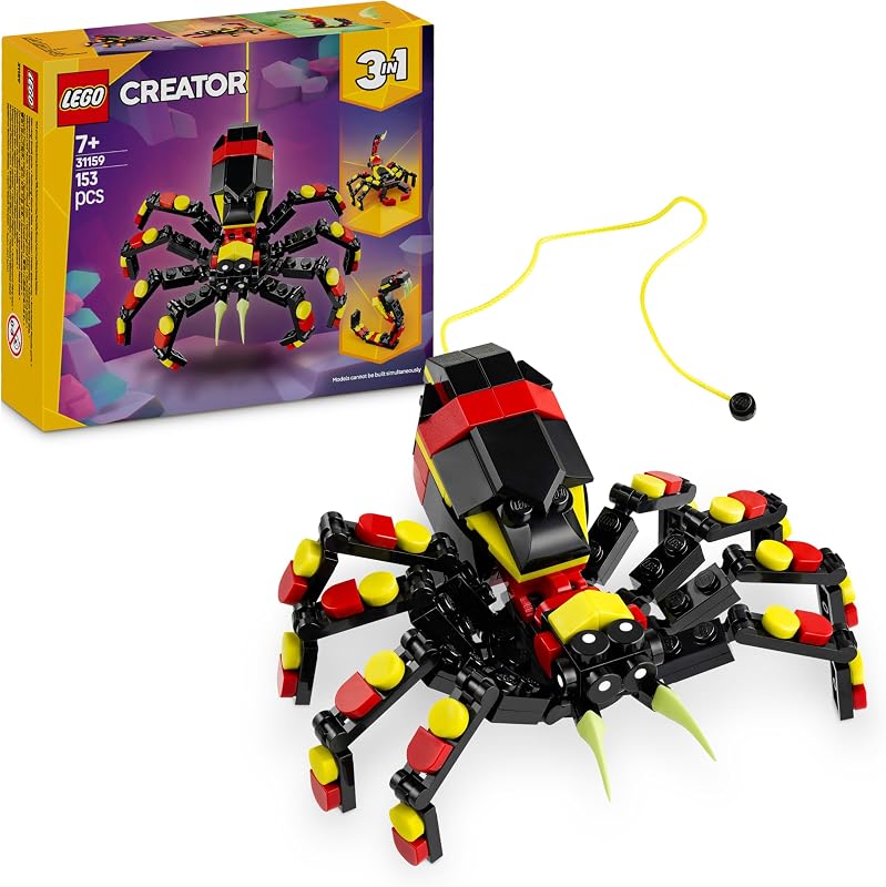 LEGO Creator 3in1 Wilde Tiere: Überraschungsspinne - Spielzeug zum Umbauen in eine Skorpion Figur oder Schlange - Bauset mit 3 Modellen - Geschenk für Jungen und Mädchen ab 7 Jahren 31159