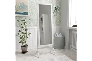 Vida Designs Nishano Specchio rettangolare a figura intera, autoportante, in legno, girevole, per camera da letto, corridoio, comò bianco