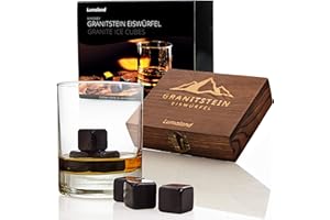 Lumaland 9 granitowych kamieni do whisky w zestawie upominkowym – profesjonalne szczypce ze stali nierdzewnej, drewniane pudełko, woreczek materiałowy – idealna alternatywa dla kostek lodu