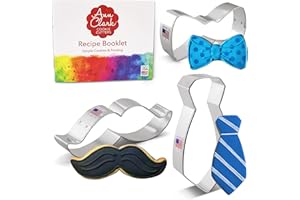 ANN CLARK COOKIE CUTTERS Formine per Biscotti Stampi piccolo uomo e festa del papà, compleanno del ragazzo 3 Pezzi, con papillon, baffi, cravatta